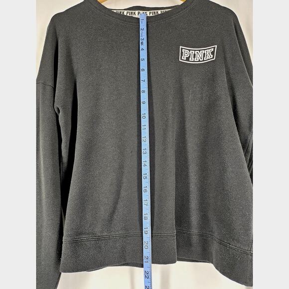 VS PINK VICTORIA'S SECRET BLACK PULLOVER SWEATSHIRT STRIPED SLEEVES SIZE MEDIUM - Picture 9 of 10
